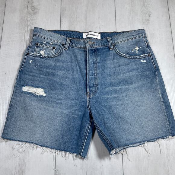 Reformation Jeans Cameron BF Shorts Size 31 Blue Raw Hem Distressed Oahu Blue - Picture 1 of 15
